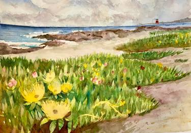 Beachy waves and wildflowers, 11×15-inch Original Watercolor thumb