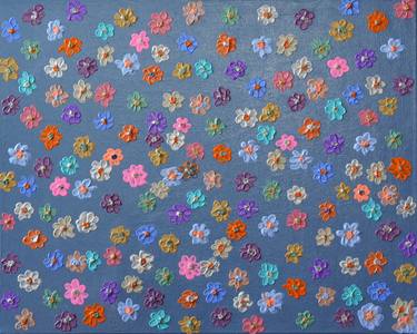 "Blossom Dots" acrylic painting  of  blossom field from above thumb