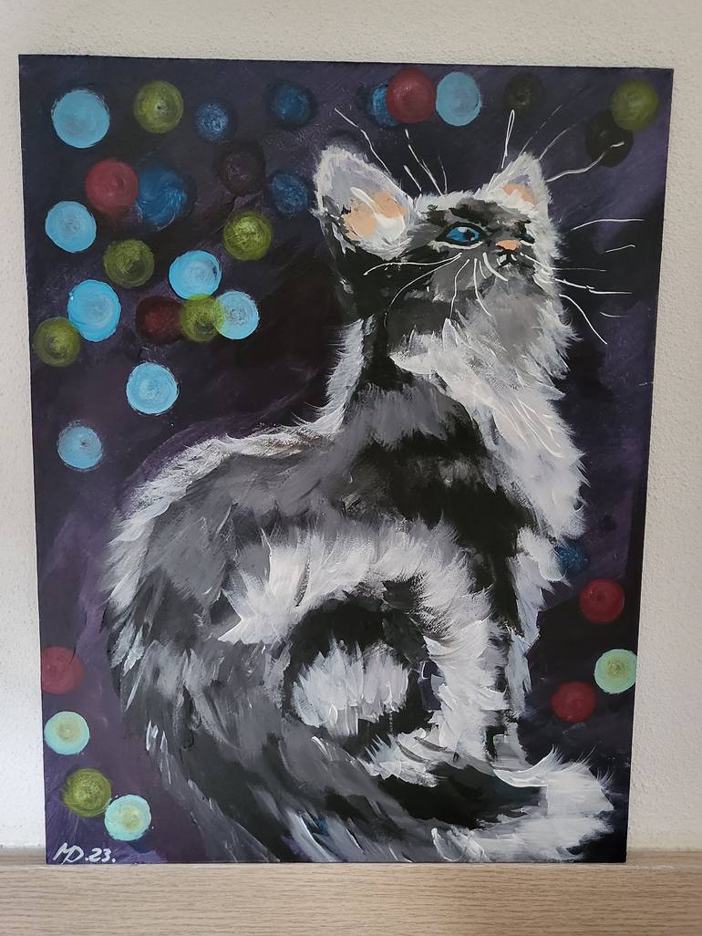 Original Expressionism Cats Painting by Mark Dingemanse