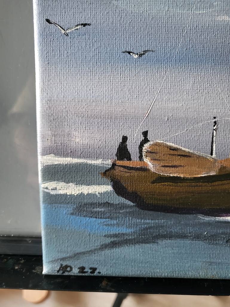 Original Illustration Boat Painting by Mark Dingemanse