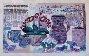 Fabric painting "Fantasy still life with an orchid" thumb