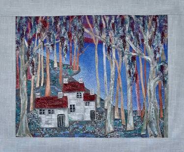 Decorative fabric painting "Landscape by the lake" thumb