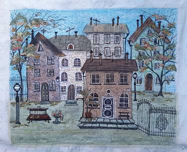 Fabric painting "Autumn town" thumb
