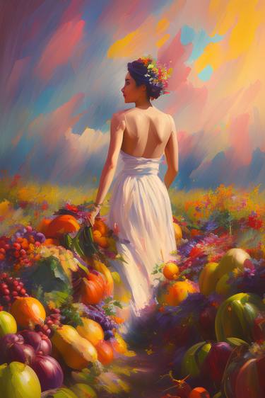 oil panting style harvest festival Beautiful women artwork thumb