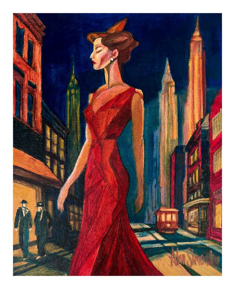lady in red dress oil painting Lady in Red 035 Canvas Print by Emerico Imre Toth