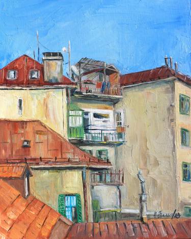Balconies and roofs in the sunny city thumb