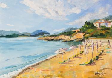Beach landscape with sunbeds thumb