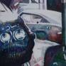 This painting is one of a series of 5. I took some stills from Friedkin's classic piece "The French Connection" from 1971 and focused on the pursuit scene under the subway line and some of the frog perspectives where the two policemen chased a drug dealer. Here we are at the then most action loaded car race scene filmed on location in Ney York, Brooklyn. Behind the stearing wheel: Gene Hackman trying to strike down a sniper inside a train waggon.