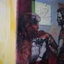 Tennessee Williams' piece "A streetcar named desire" was a huge success back then in 1947 and I took some stills to work on a series of small paintings depicting the couple Brando and Leigh. Here we see both of them having a dispute.
