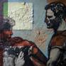 Tennessee Williams' piece "A streetcar named desire" was a huge success back then in 1947 and I took some stills to work on a series of small paintings depicting the couple Brando and Leigh. Here we see both of them having a dispute.