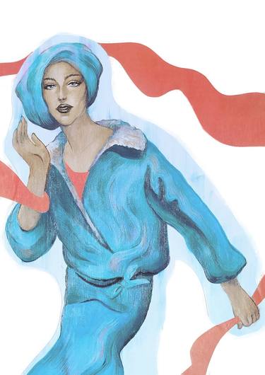 girl in blue suit and turban abstract collage thumb
