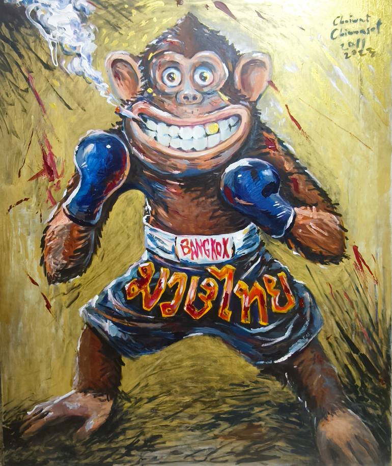 Original Famous Painting by Chaiwat Chinnasot  Expressionism Art on Canvas  Muay Thai