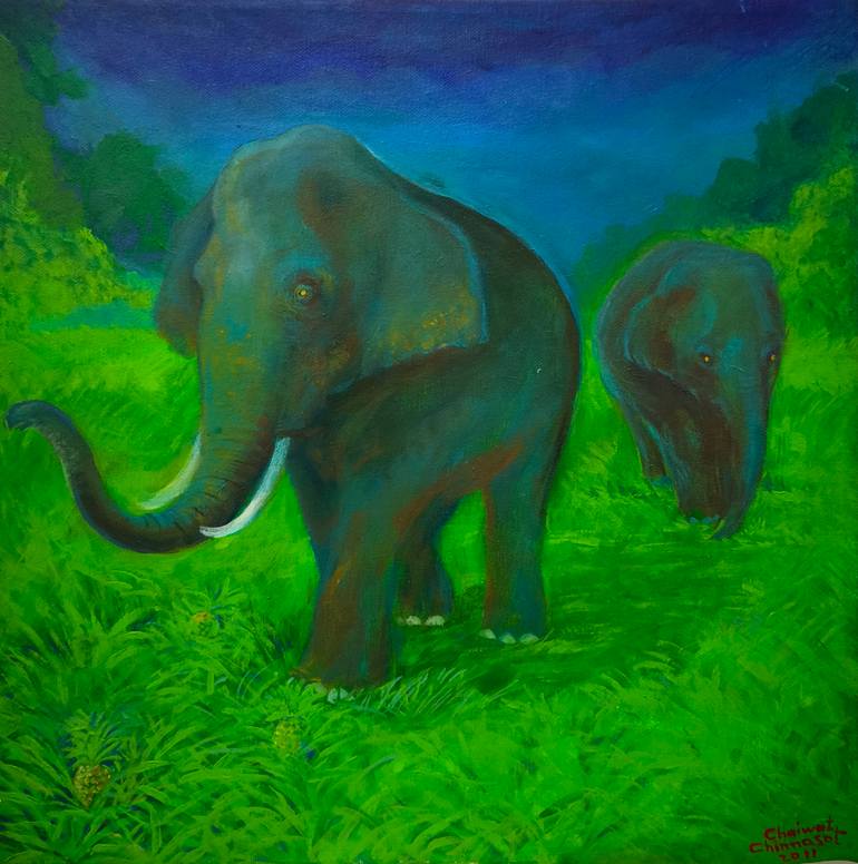 Original Animal Painting by Chaiwat Chinnasot | Documentary Art on Canvas | The Night Walkers