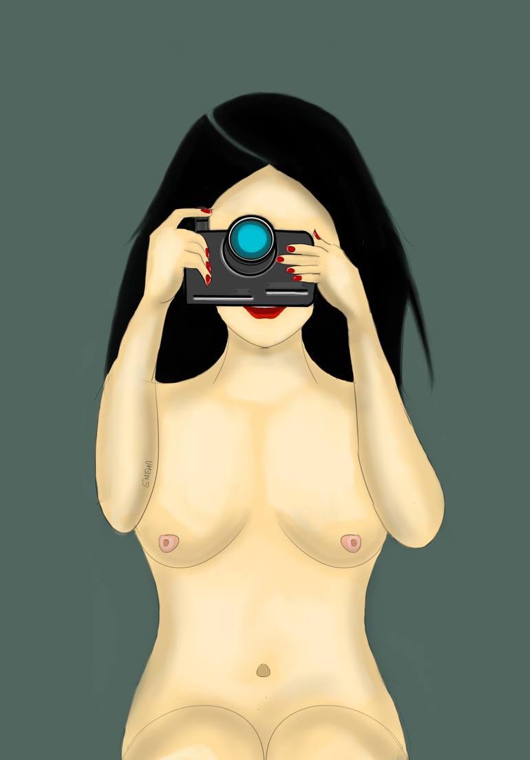 Nude Girl Clicking Pictures with her DSLR Camera