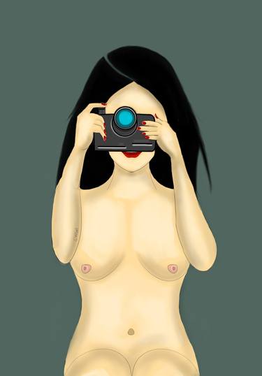 Nude Girl Clicking Pictures with her DSLR Camera thumb
