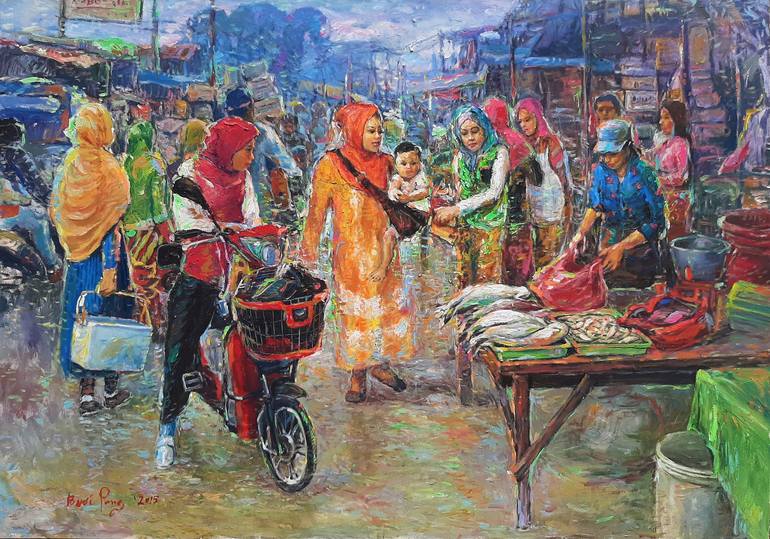 Traditional Market 0001 Pasar Parung Indonesia Painting by Budi Pang