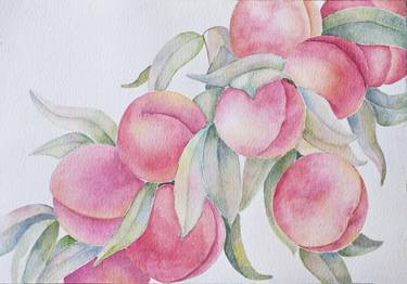 Peach branch watercolor pastel illustration thumb