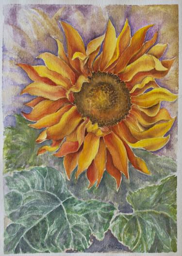 Sunflower big flower watercolor illustration yellow painting thumb