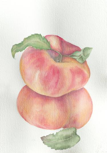 Peaches fruit yellow watercolor drawing illustration thumb