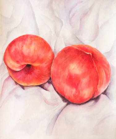 Peaches on the bed aerial watercolor drawing illustration thumb