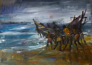 Print of Figurative Boat Paintings by kishore ghosh