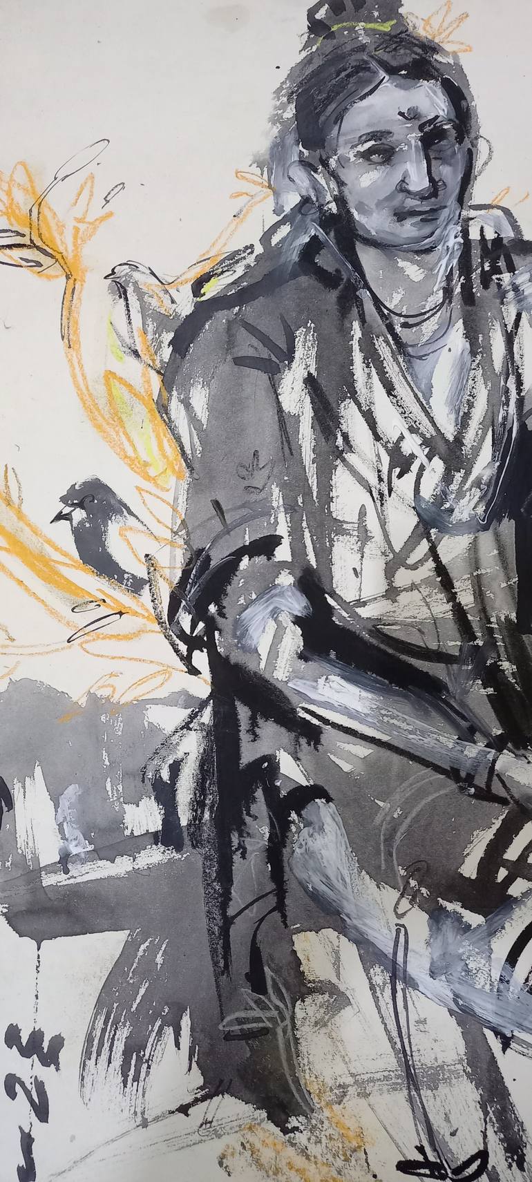 Original Abstract Women Drawing by Kishore Ghosh