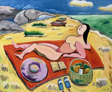 A Woman Sunbathing at the Beach thumb