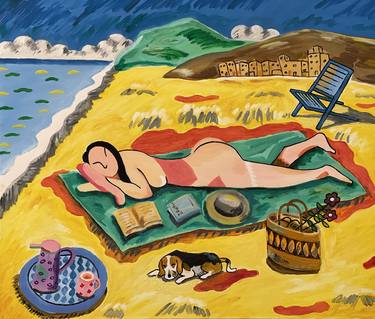 A Woman Sunbathing at the Beach thumb