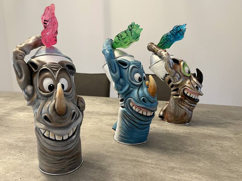 Original Abstract Expressionism Cartoon Sculpture by Ryan Rhino Franklin