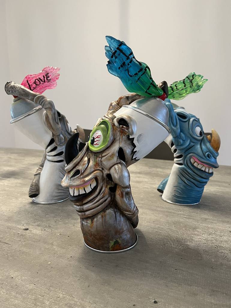 Original Abstract Expressionism Cartoon Sculpture by Ryan Rhino Franklin