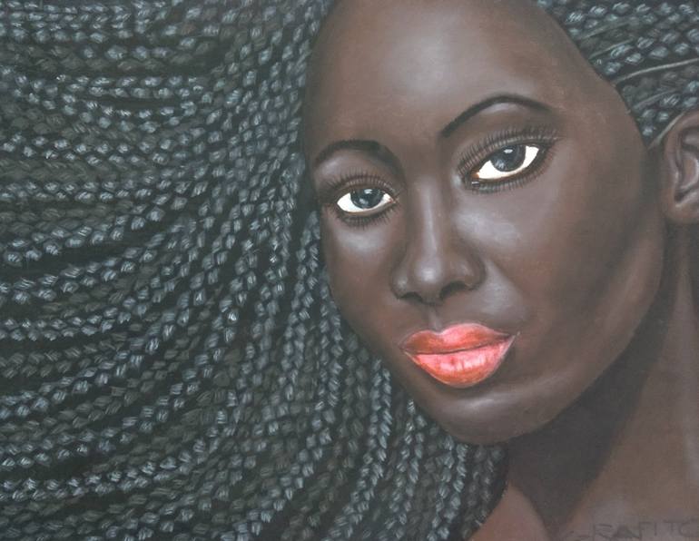 Original People Painting by Gustavo Martinez | Portraiture Art on Other | Portrait of a Beautiful Woman with Braids