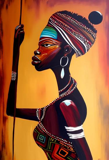 Strength of the Serengeti: The Warrior Queen - African Art thumb