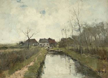 Cottages near a Ditch, by Anton Mauve, 1870-88 thumb