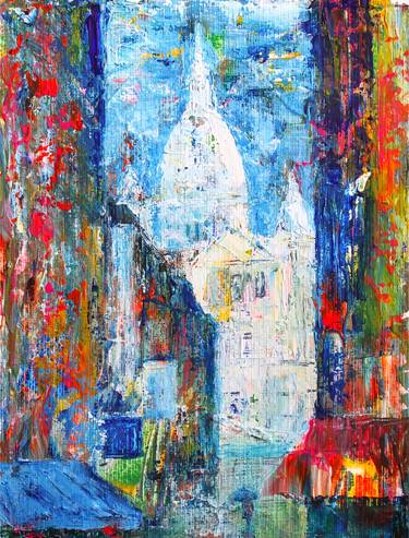 Montmartre street in the Paris, France painted by acrylic thumb