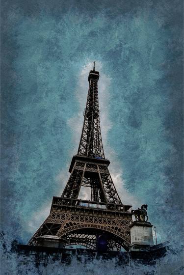 Eiffel tower at dusk viewed from Seine. Modern painting thumb