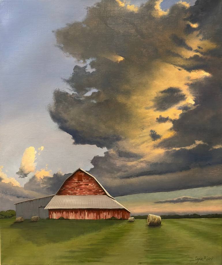 Original Landscape Painting by Lynn Ricci | Realism Art on Linen | Hay Bales
