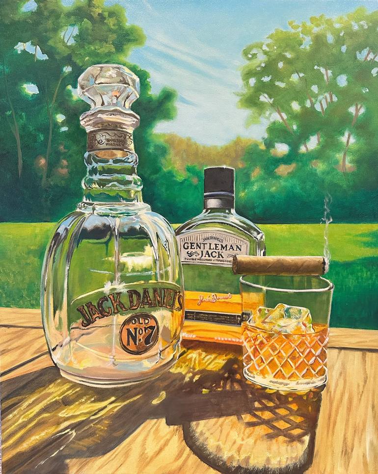Original Still Life Painting by Lynn Ricci | Realism Art on Canvas | Jack Daniels Afternoon #2