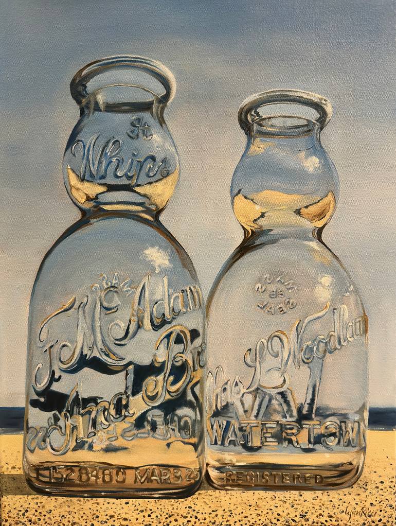 Original Still Life Painting by Lynn Ricci | Contemporary Art on Canvas | Beach Bottles