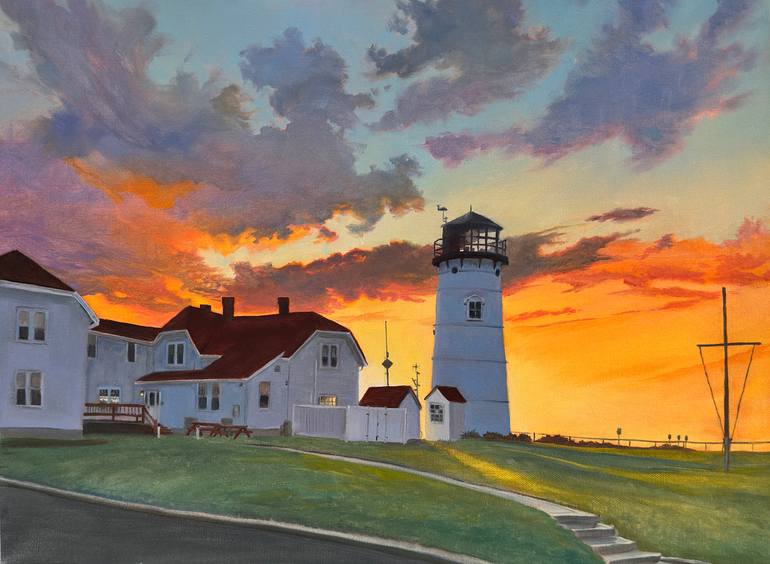 Original Landscape Painting by Lynn Ricci | Realism Art on Canvas | First Light at Chatham Light