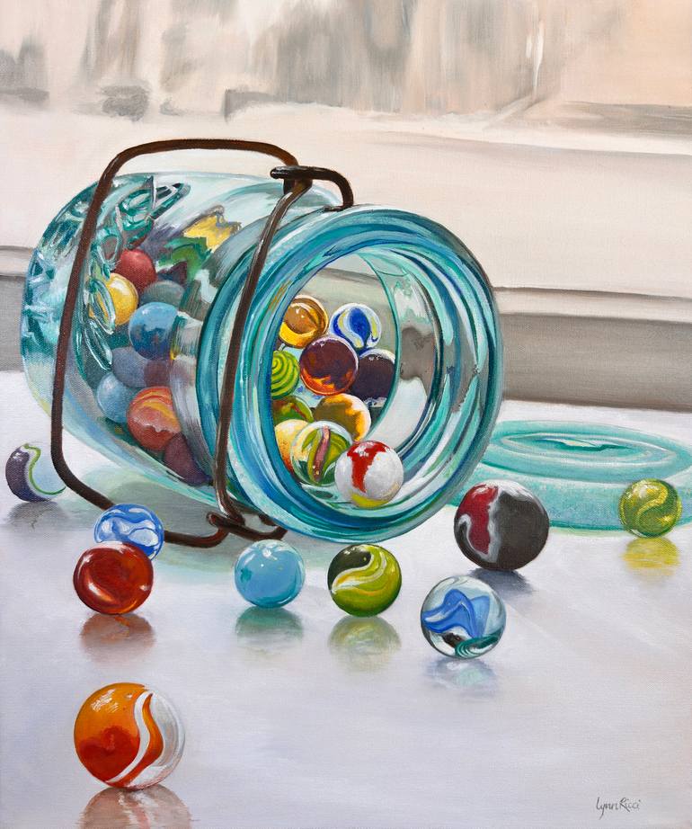 Original Still Life Painting by Lynn Ricci | Pop Art Art on Canvas | Lost My Marbles