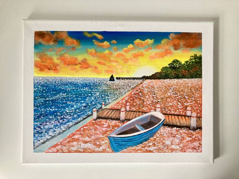 Original Impressionism Beach Painting by Nuwanthi Jayaweera