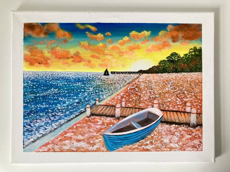 Original Impressionism Beach Painting by Nuwanthi Jayaweera