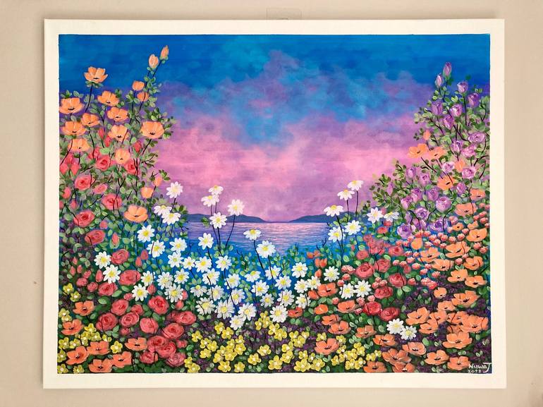 Original Impressionism Floral Painting by Nuwanthi Jayaweera