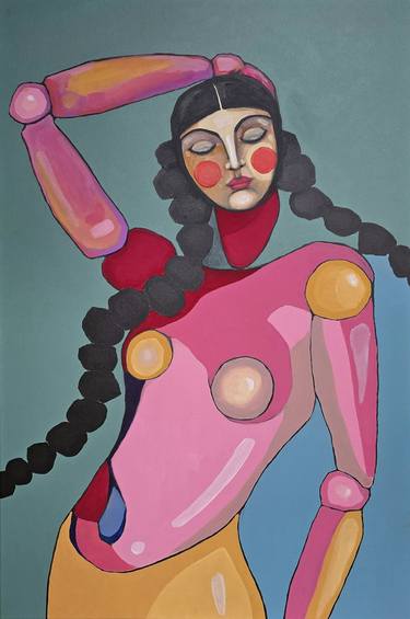 Original Abstract Expressionism People Painting by Bernadetta Dziubinski