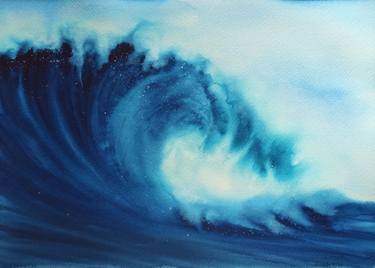 "Blue wave", Original watercolor sea painting, Watercolor wave thumb