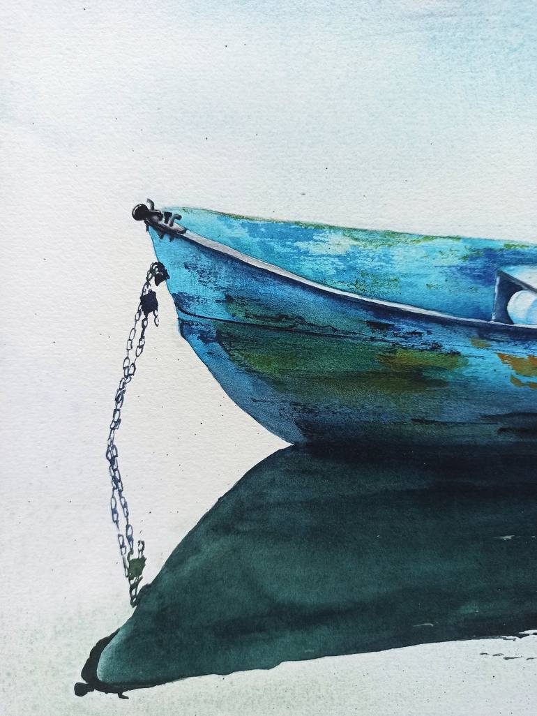 Original Fine Art Boat Painting by Oksana Shkrebets