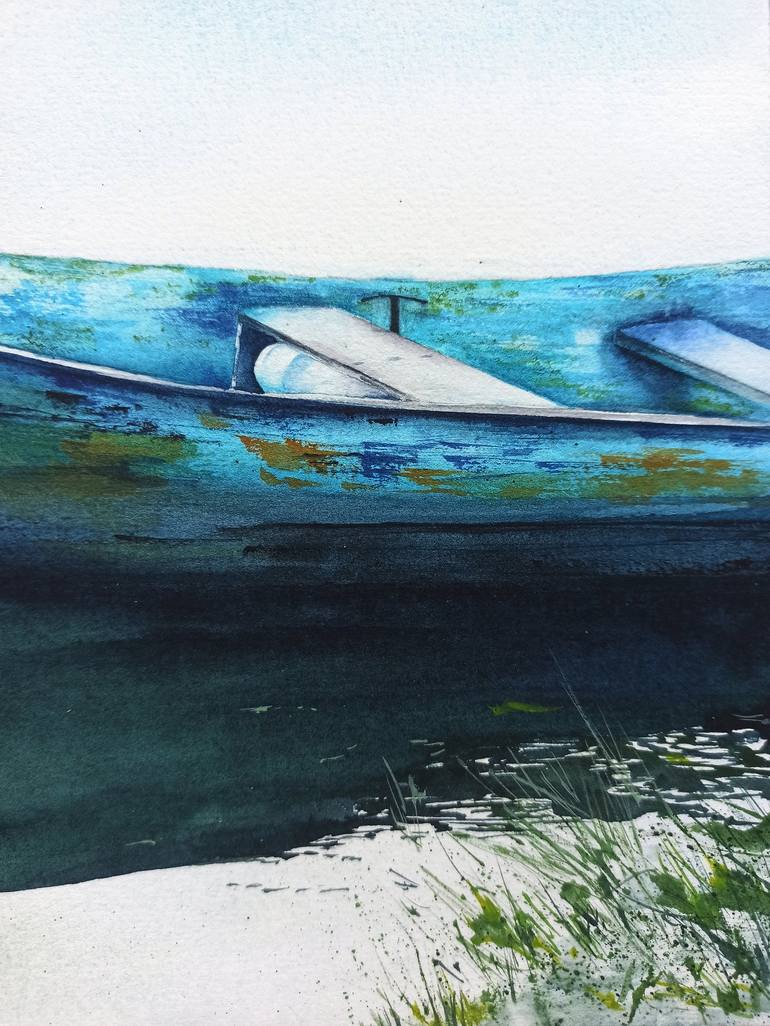 Original Fine Art Boat Painting by Oksana Shkrebets