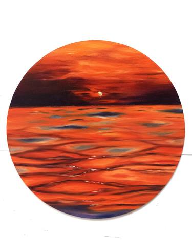Orange sunset, Seascape painting with oil on canvas board thumb