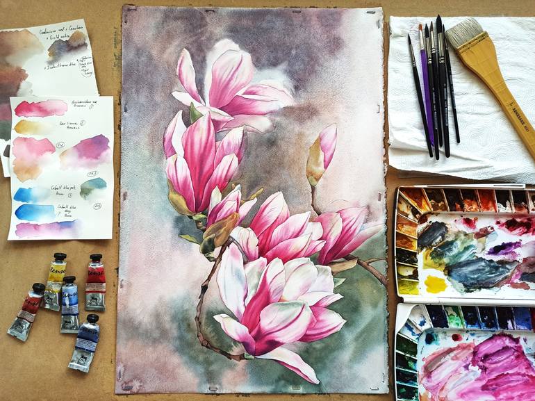 Original Floral Painting by Oksana Shkrebets