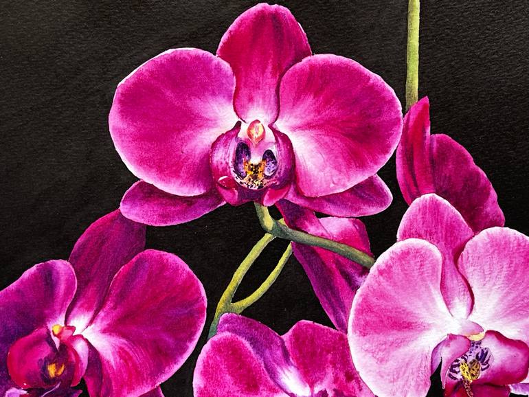 Mysterious purple orchid - original flowers watercolor painting